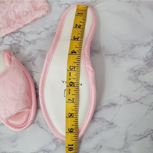 Vintage Pink Satin and Lace Women's House Slippers 60s Peep Toe - Picture 7 of 9